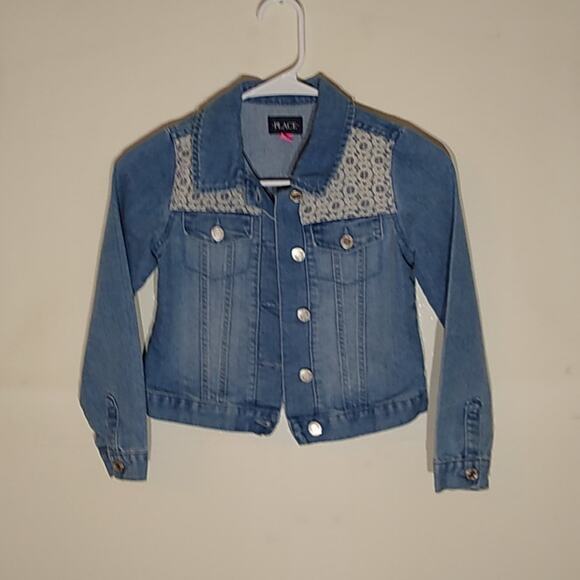Place girls jean jacket with lace detail. Size M - Picture 1 of 8
